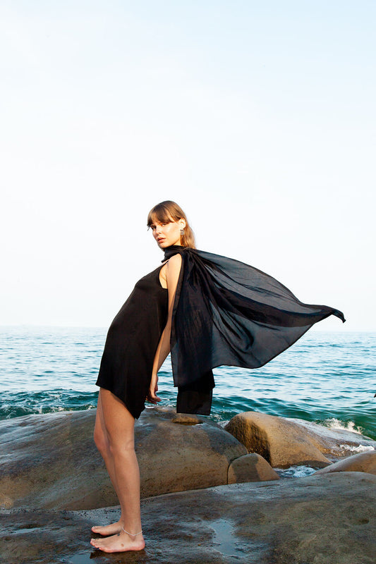 Big Black Silk Scarf