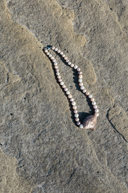 Vintage Shell & Potato Pearl Necklace