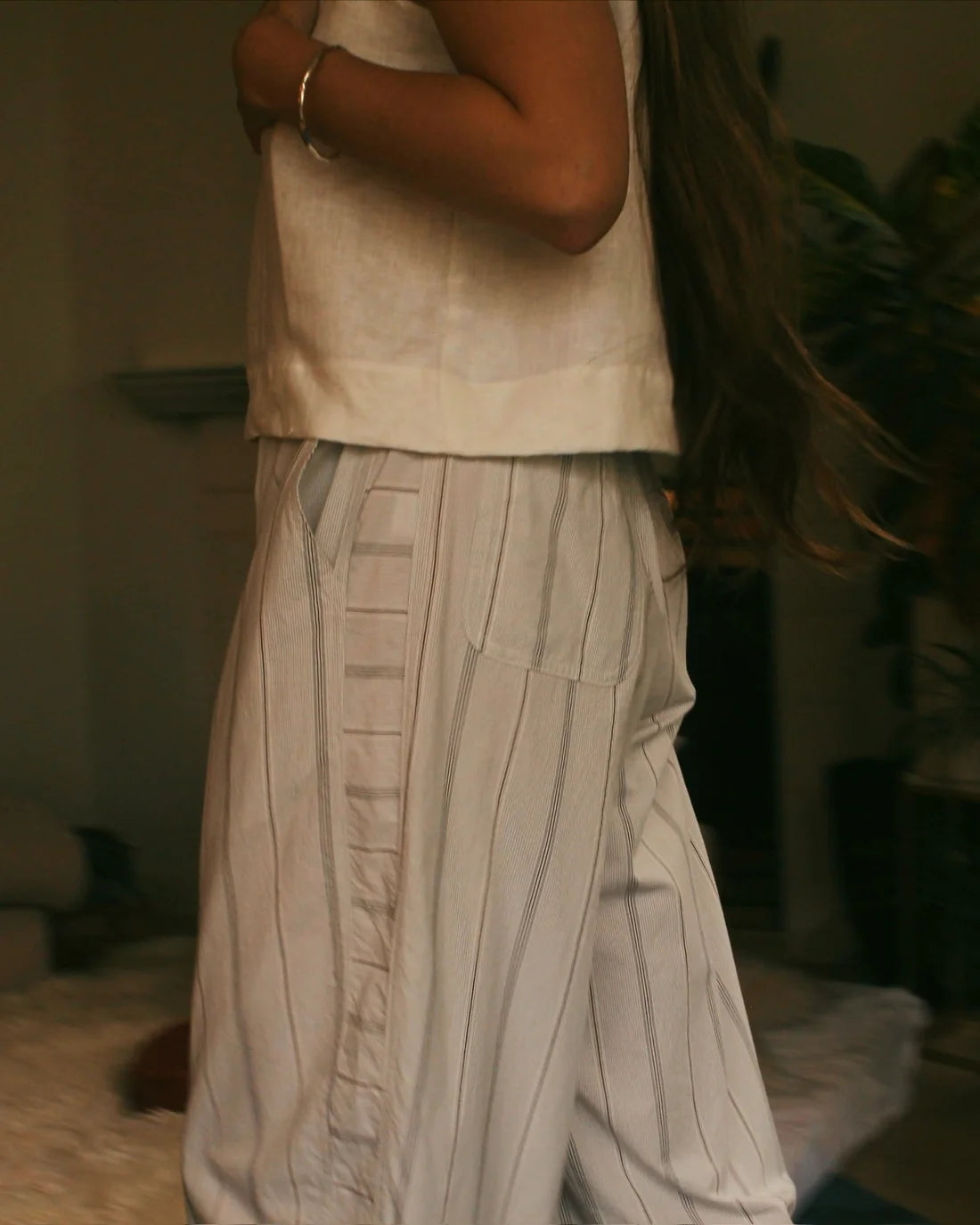 White Stripe Jules Pant