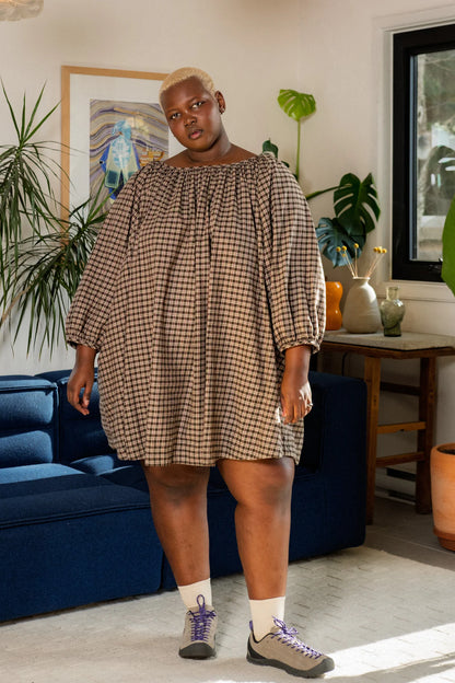 Cream Plaid Mini Olive Dress