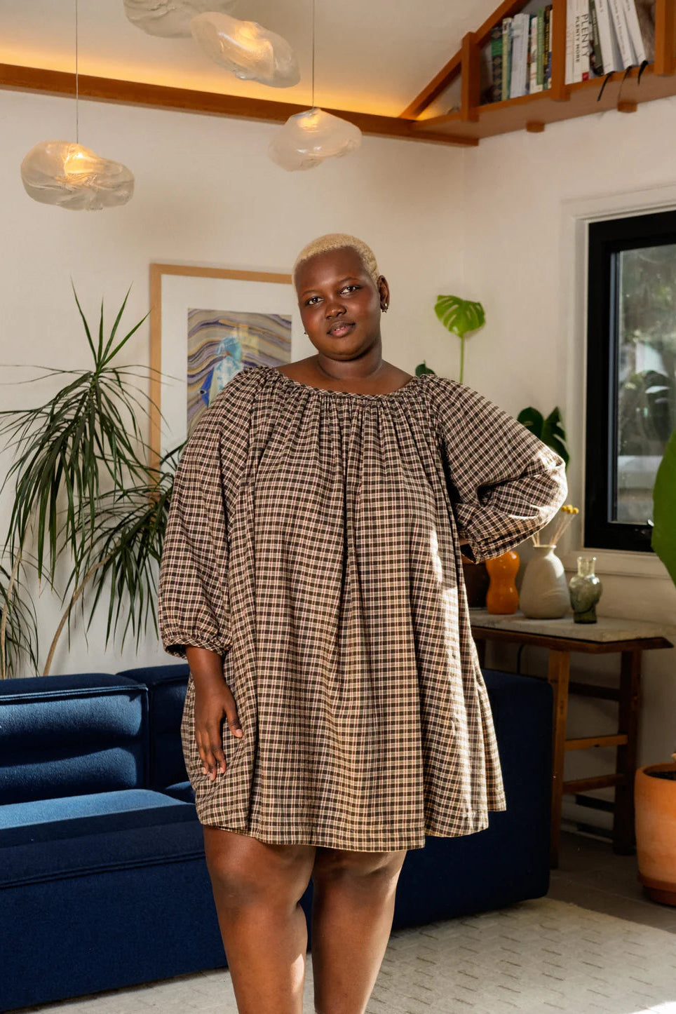 Cream Plaid Mini Olive Dress