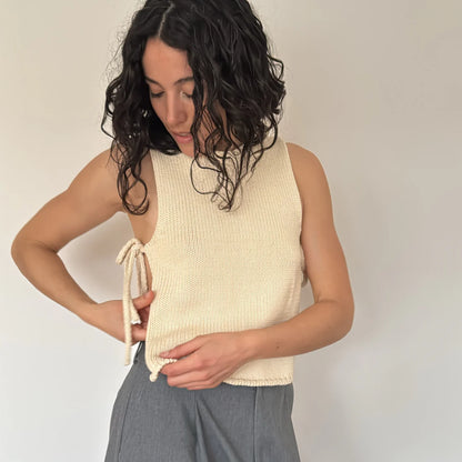 Cream Knit Tie Top